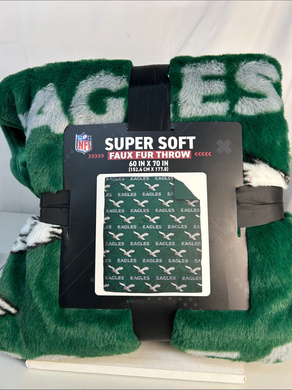NFL Green and White Eagles Faux Fur Throw